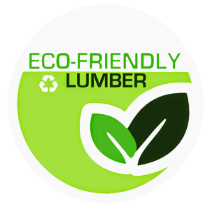 A green and white circle with the words " eco-friendly lumber ".