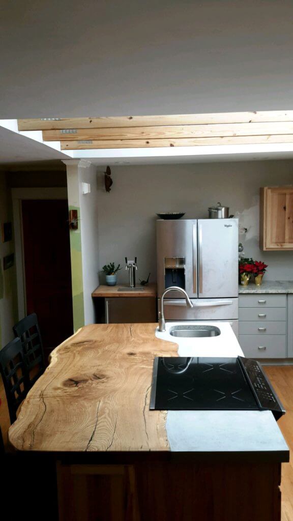 live edge oak slab kitchen island