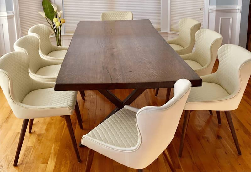 live edge dining table with metal base grown and made in virginia