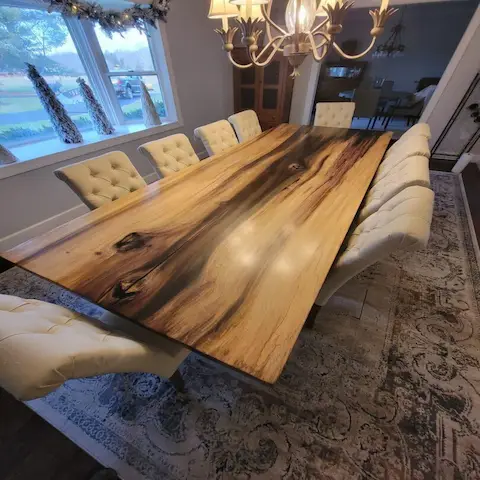 one piece live edge dining room table made in catharpin virginia